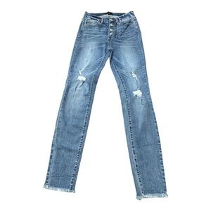Judy Blue Skinny Fit Button Fly Distressed Raw Hem JB8448 Denim Jeans Women’s 28